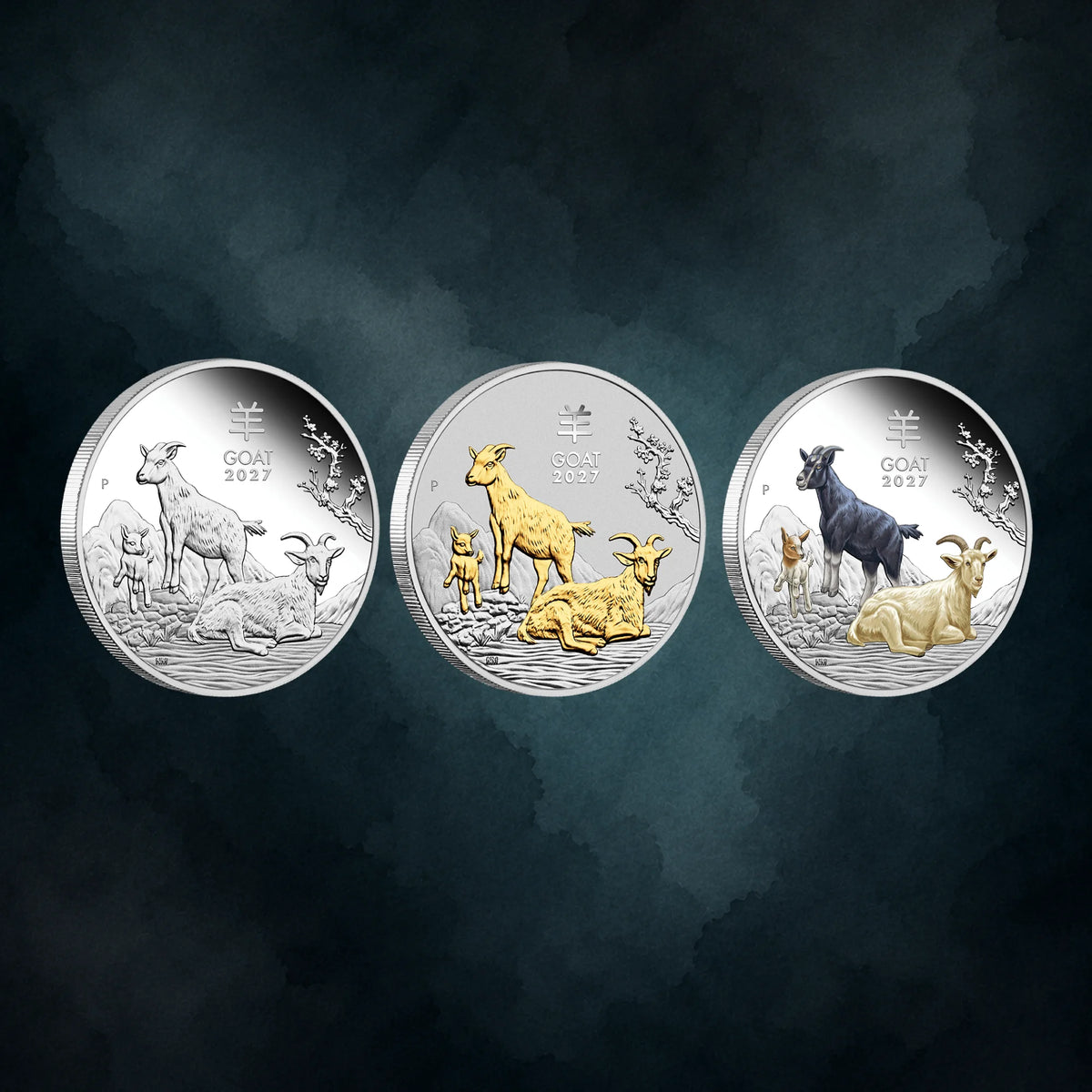 2027 Perth Mint Lunar Series III Goat 1oz Silver Trio Set