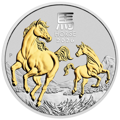 2026 PerthMint Year of the Horse 🐎  – 1oz Silver Gilded Coin