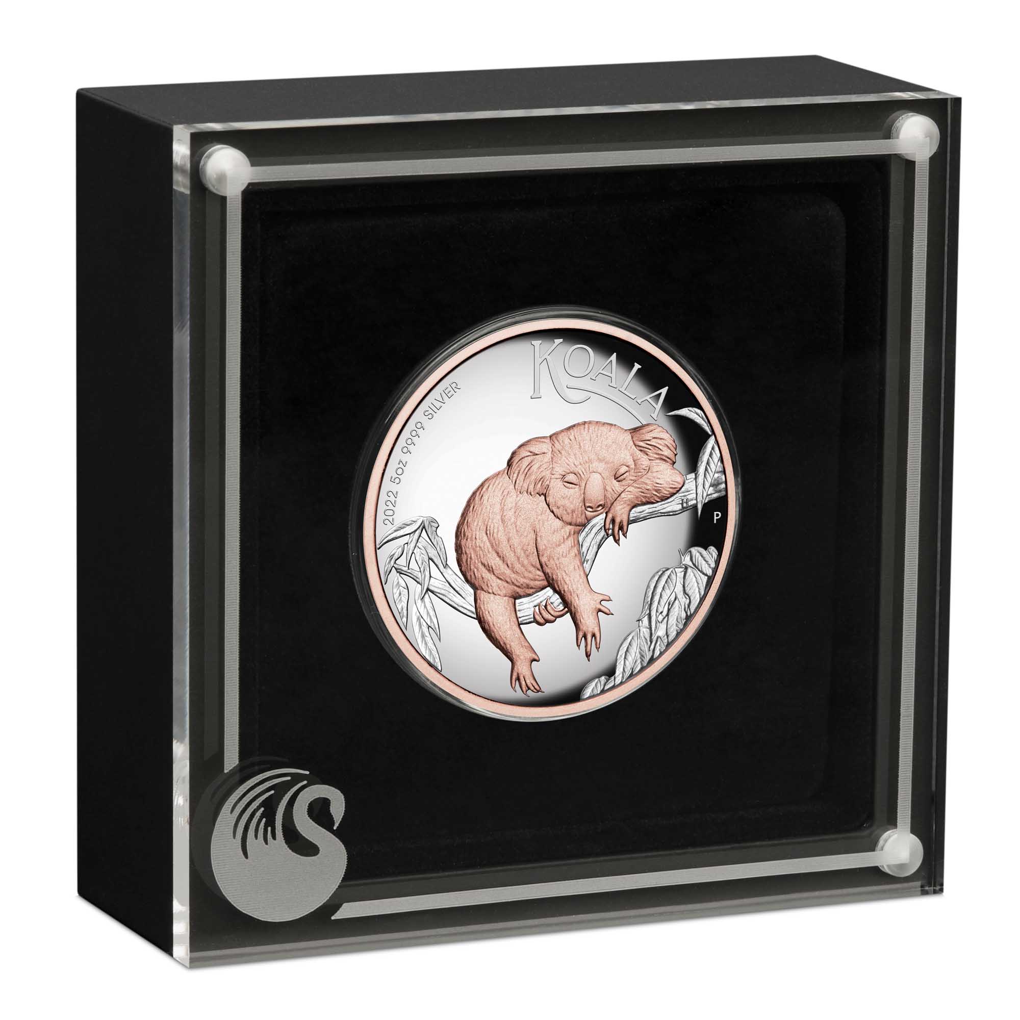 2022 Perth Mint Australian Koala 5oz Silver Proof HR Gilded Coin Cert 46/500