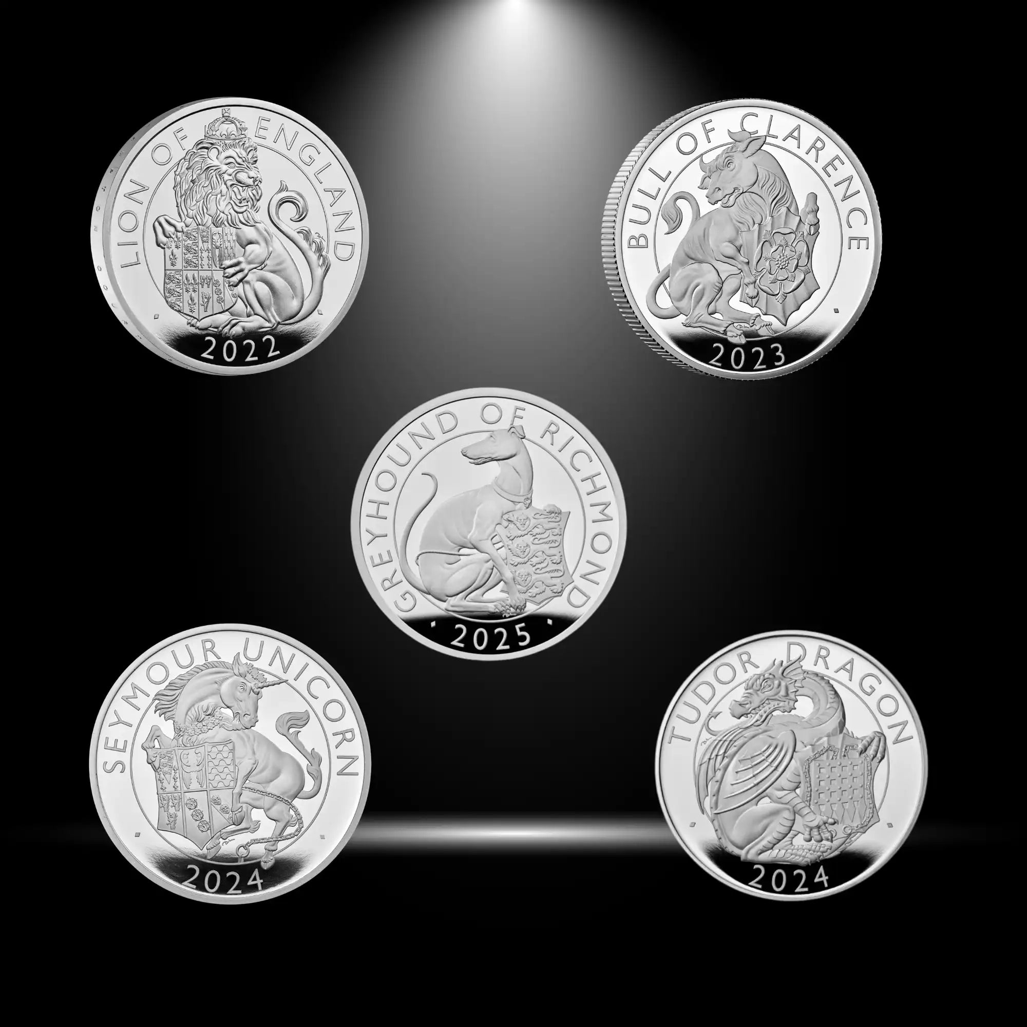 2022–2025 Royal Mint Tudor Beasts 1oz Silver Proof 5 Coin Collection