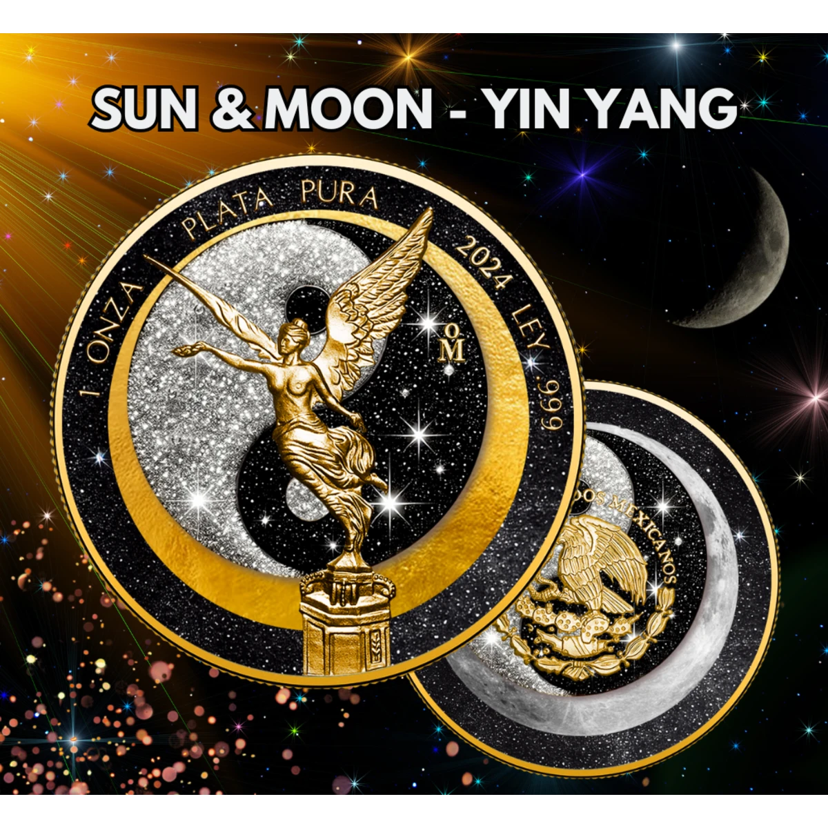 2024 Mexico Libertad Sun & Moon Yin Yang Edition 1oz Silver Coloured Coin