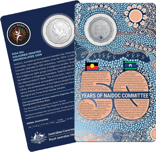 2024 50c NAIDOC 50th Anniversary Coloured Coin on Card