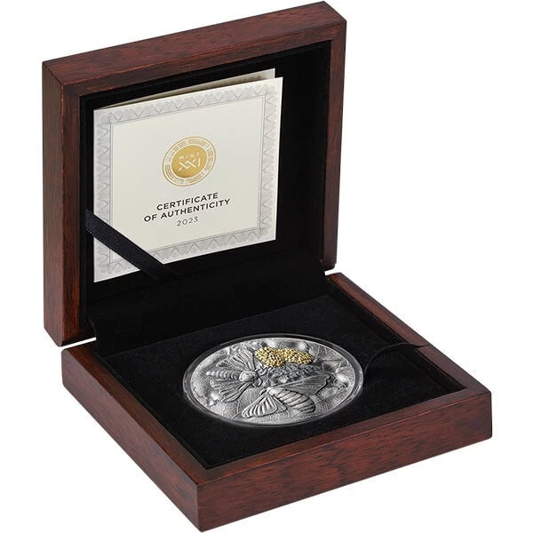2023 Ghana Silk Moth Nature Architects 2 oz Antique finish Silver Coin
