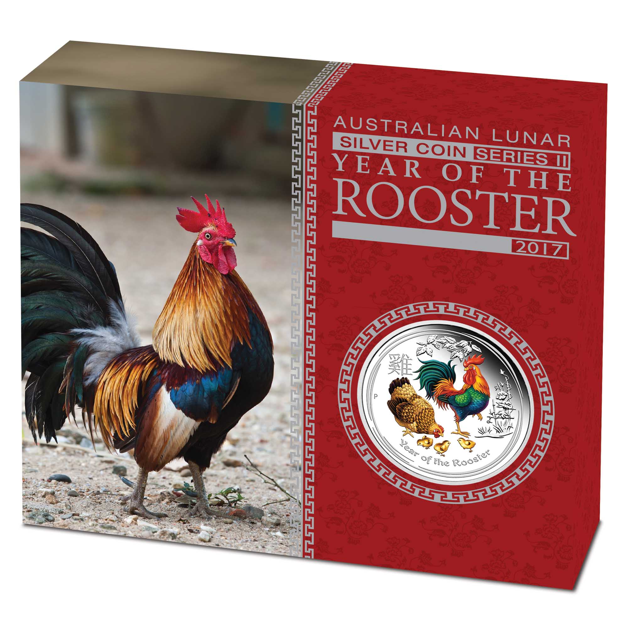 2017 Perth Mint Lunar Rooster 1oz Silver Proof Coloured Coin