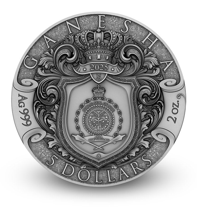 2025 Niue Ganesha 2oz Silver HR Antiqued Coloured Coin