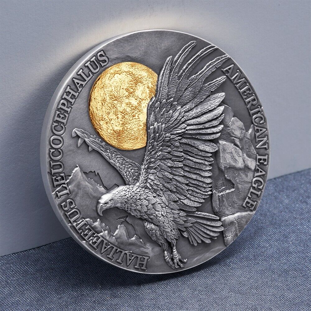 2022 Eagle Wildlife in the Moonlight 2oz Silver Gilded Coin