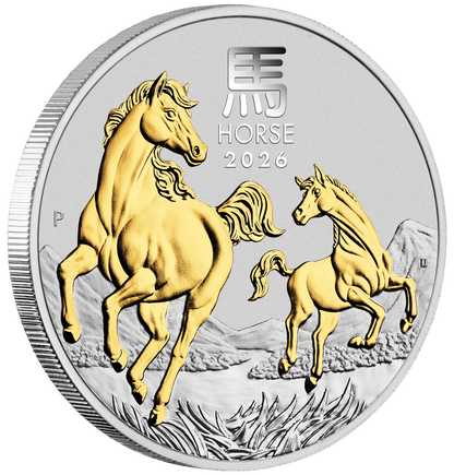 2026 PerthMint Year of the Horse 🐎  – 1oz Silver Gilded Coin
