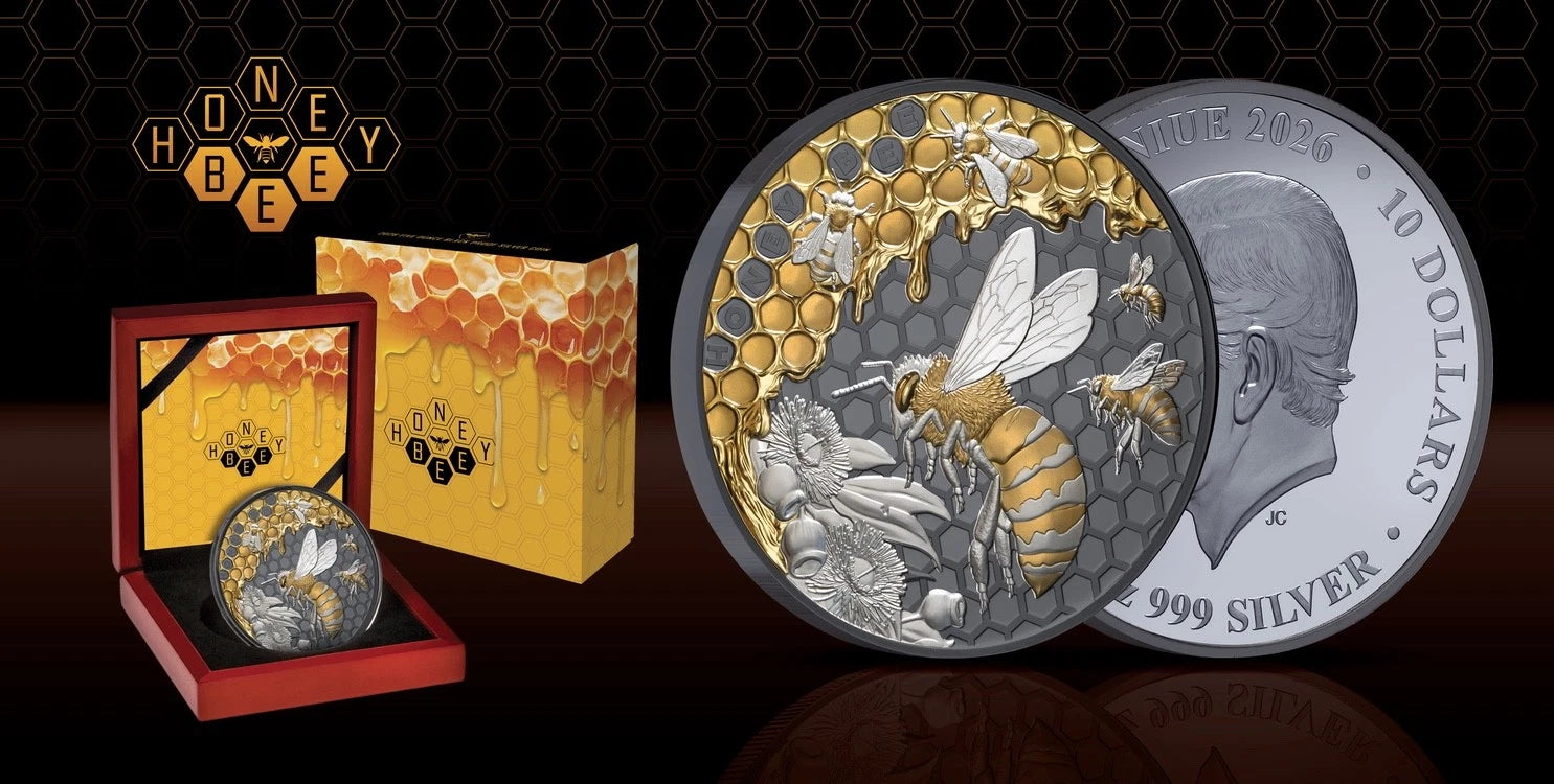 2026 Niue Honey Bee 5oz Silver Black Proof Gilded Coin