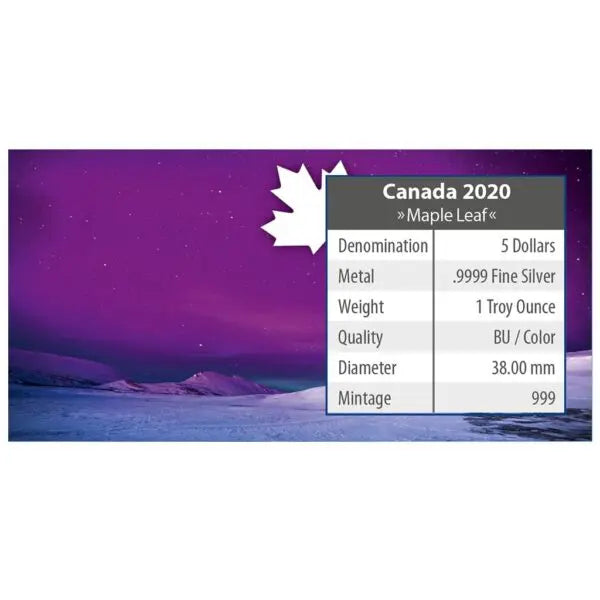 2020  Churchill Town – Polar Lights Series 1oz Silver Maple Leaf Coin