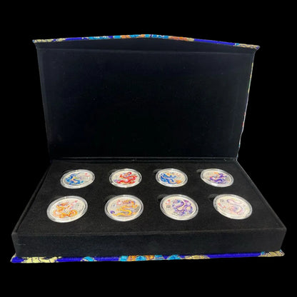 2024 Perth Mint Lunar Dragon 4oz Silver Coloured 8-Coin Set Wth Thematic Box