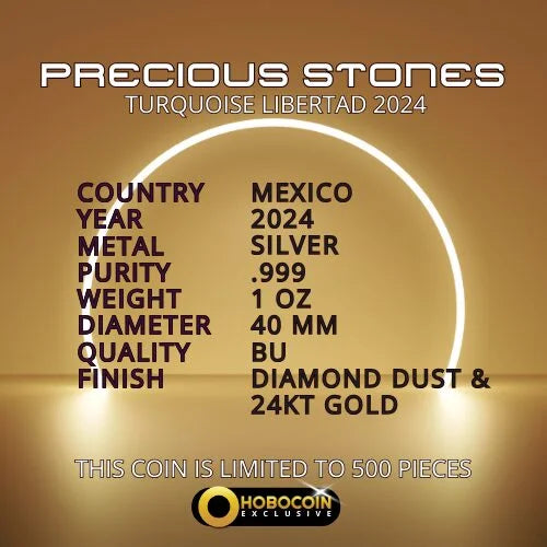 2024 Mexico Libertad Precious Gemstones Turquo 1oz Silver Coin