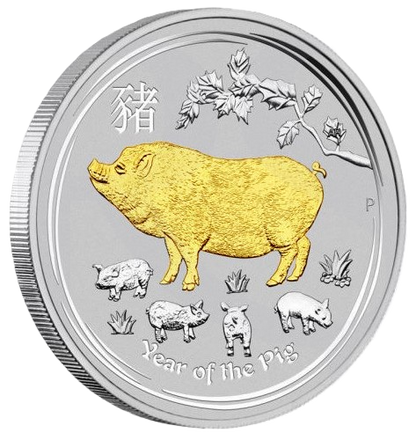 2019 Perth Mint Lunar Pig 1/2 0z Silver gilded Coin
