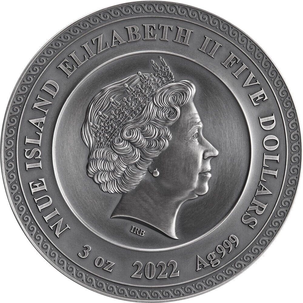 2022 Niue Divine Faces of the Sun Helios 3oz Silver Antiqued Coin