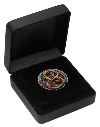 2022 Perth Mint Dragon 2oz Coloured High Relief Antiqued Silver Coin