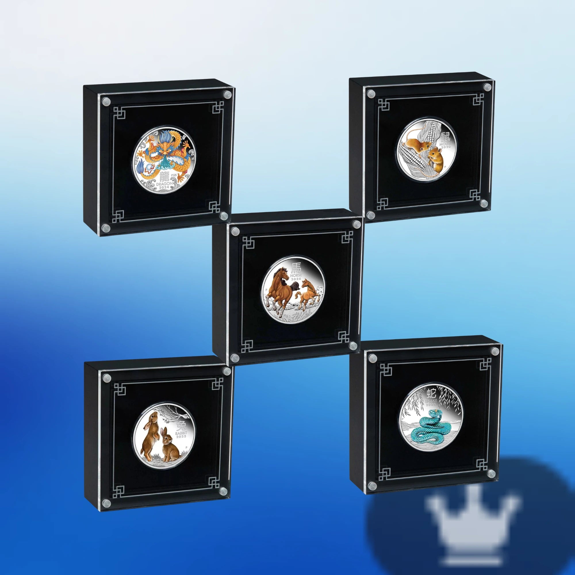 Perth Mint Lunar 1/2oz Silver Proof Coloured 5 Coin Collection