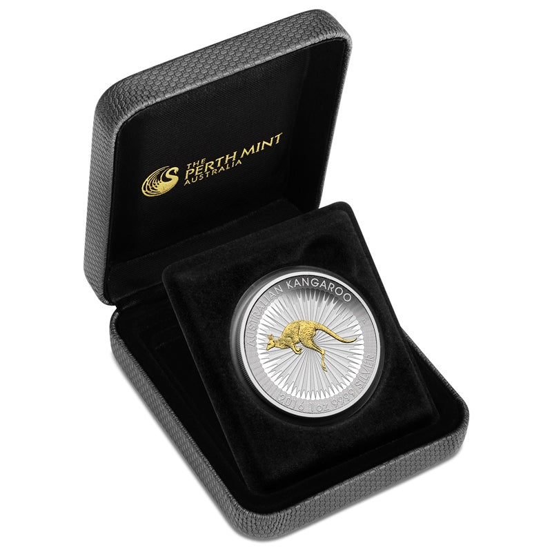 2016 Perth Mint Kangaroo 1oz Silver Proof Gilded Coin