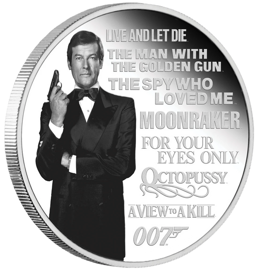 2022 Perth Mint  James Bond Legacy Roger Moore 1oz Silver Proof Coloured Coin