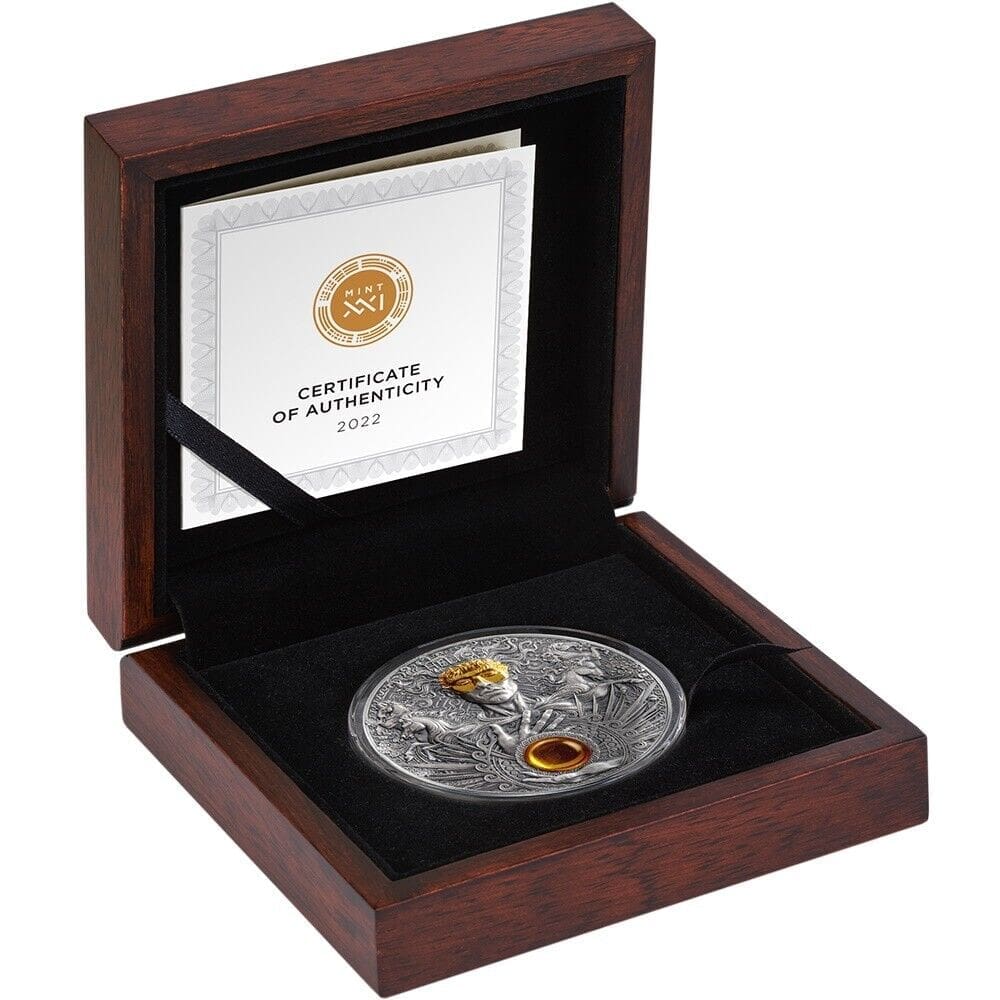 2022 Niue Divine Faces of the Sun Helios 3oz Silver Antiqued Coin