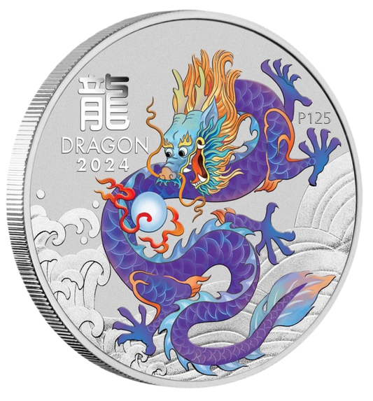 2024 Perth Mint Lunar Dragon 1oz Silver Purple Coloured Coin