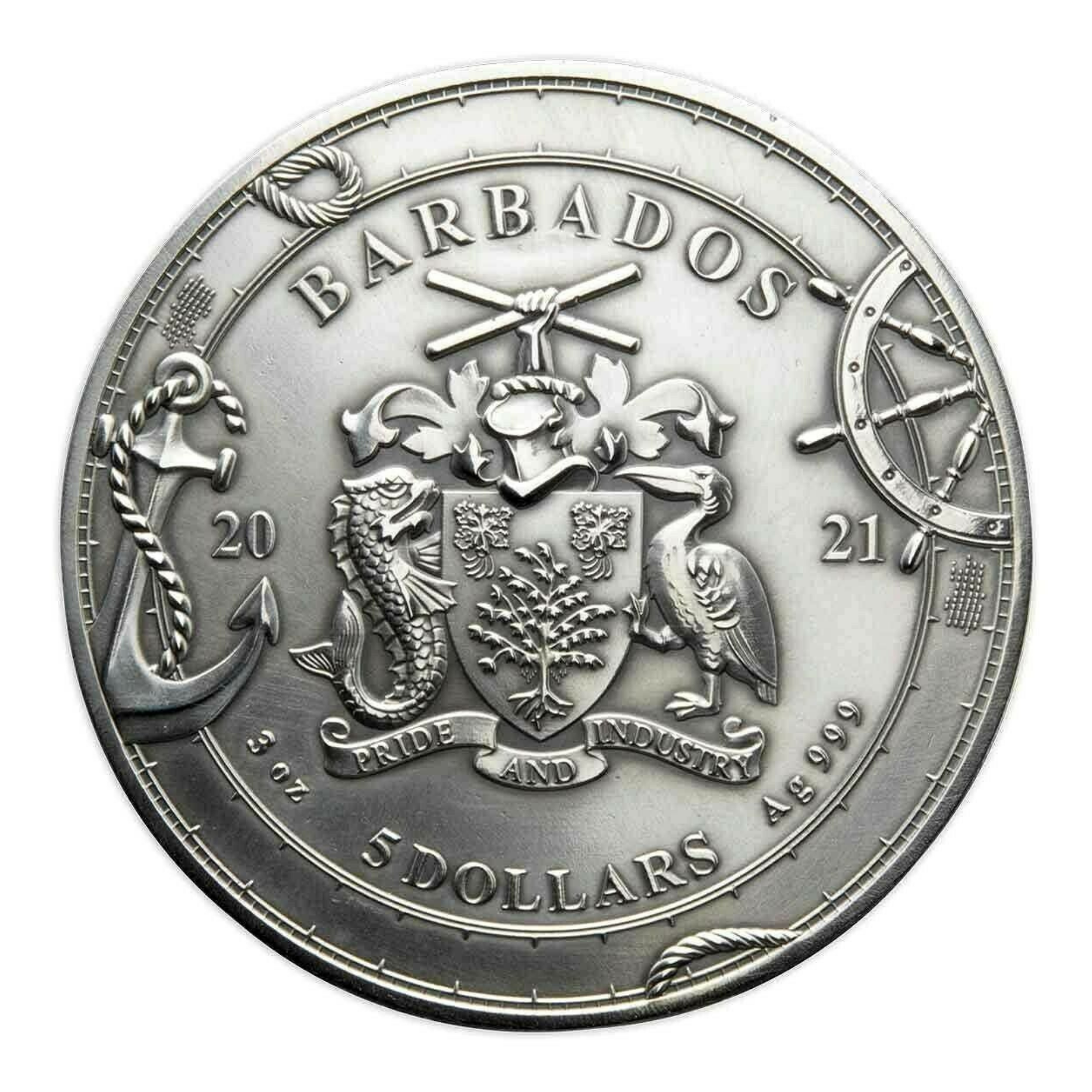 2021 Barbados Ferdinand Magellan 3oz Silver Antique Gilded Coin