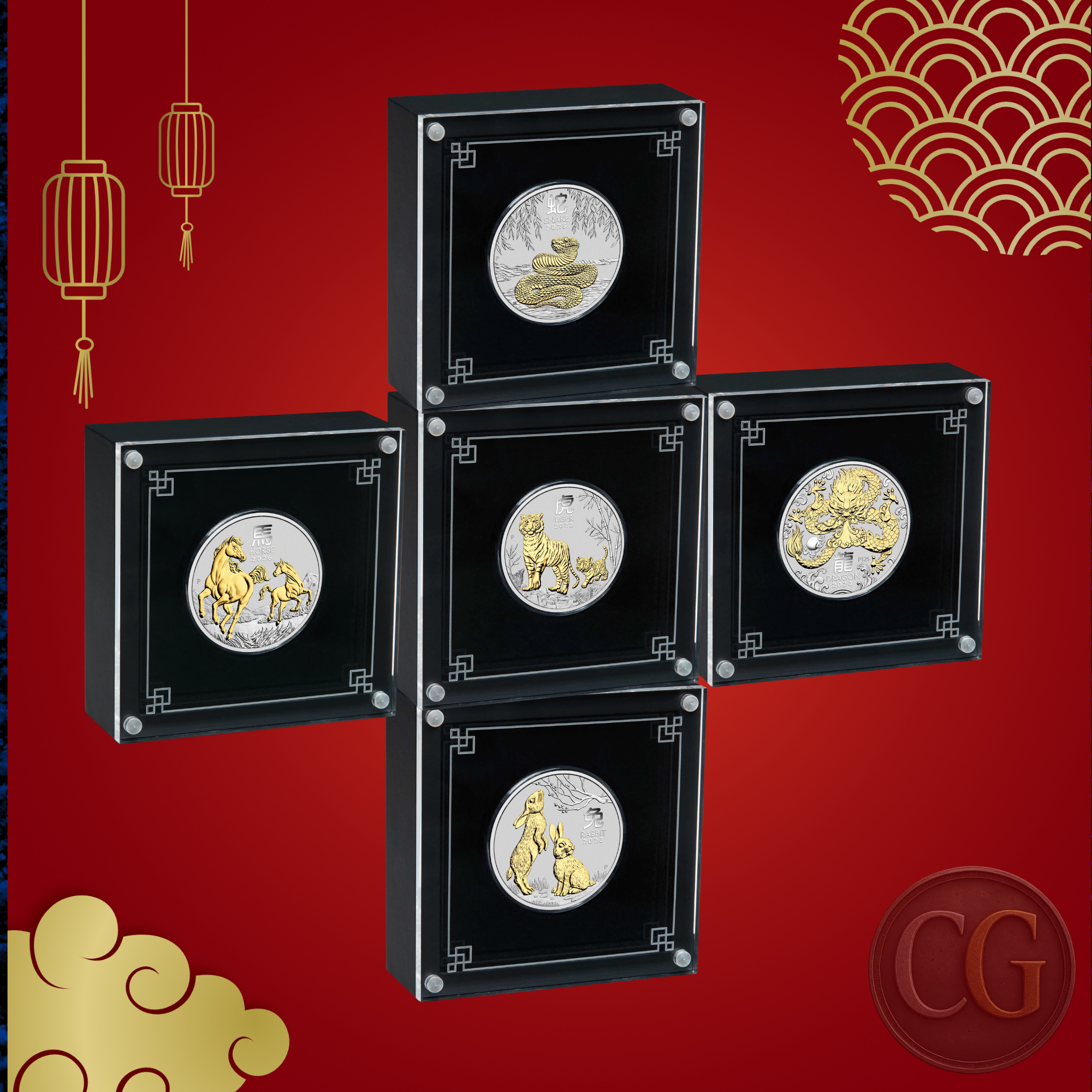 2022-26 Perth Mint Lunar 1oz Silver Gilded 5 Coin Collection