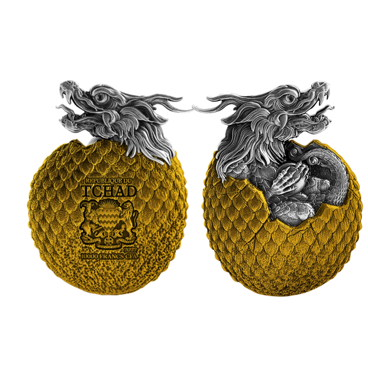 2022 Chad Chinese Dragon Egg 2oz Silver Antiqued High Relief Coin