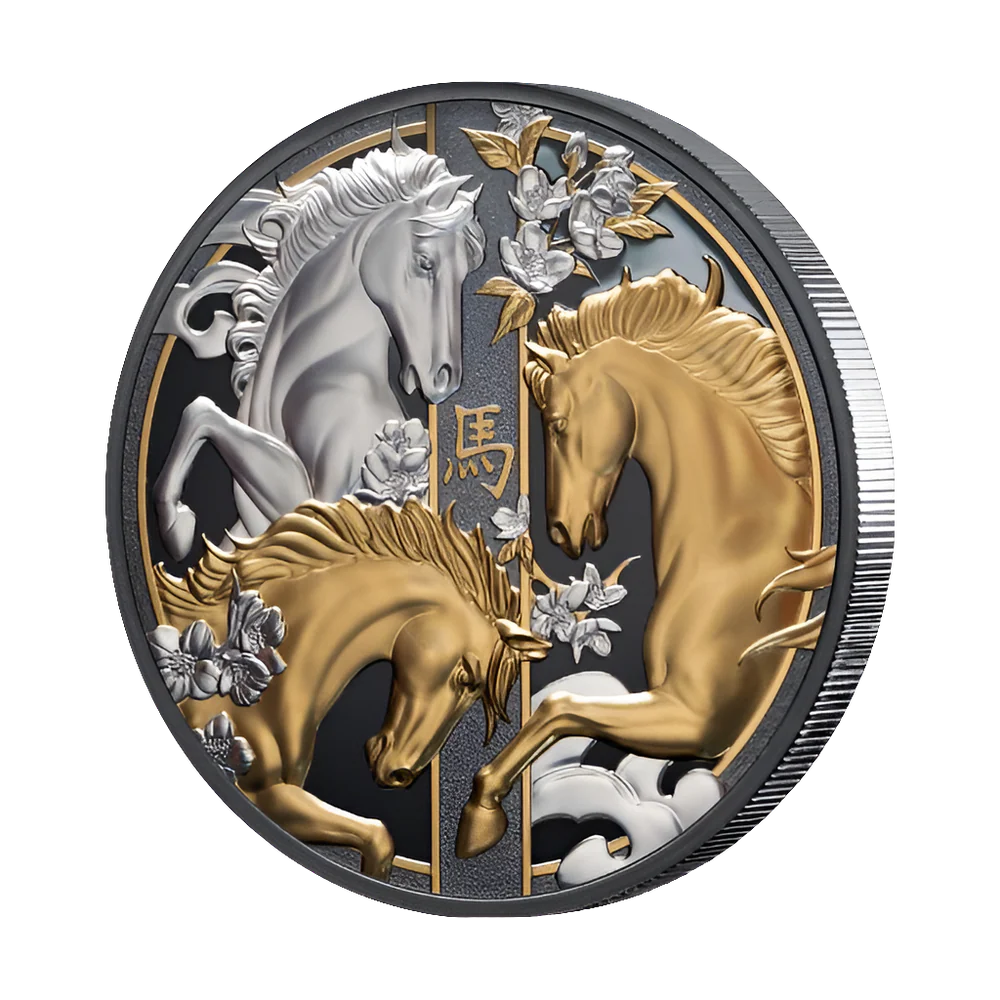 2026 Lunar Horse 1oz & 5oz Silver Black Proof Gilded 2 Coin Collection