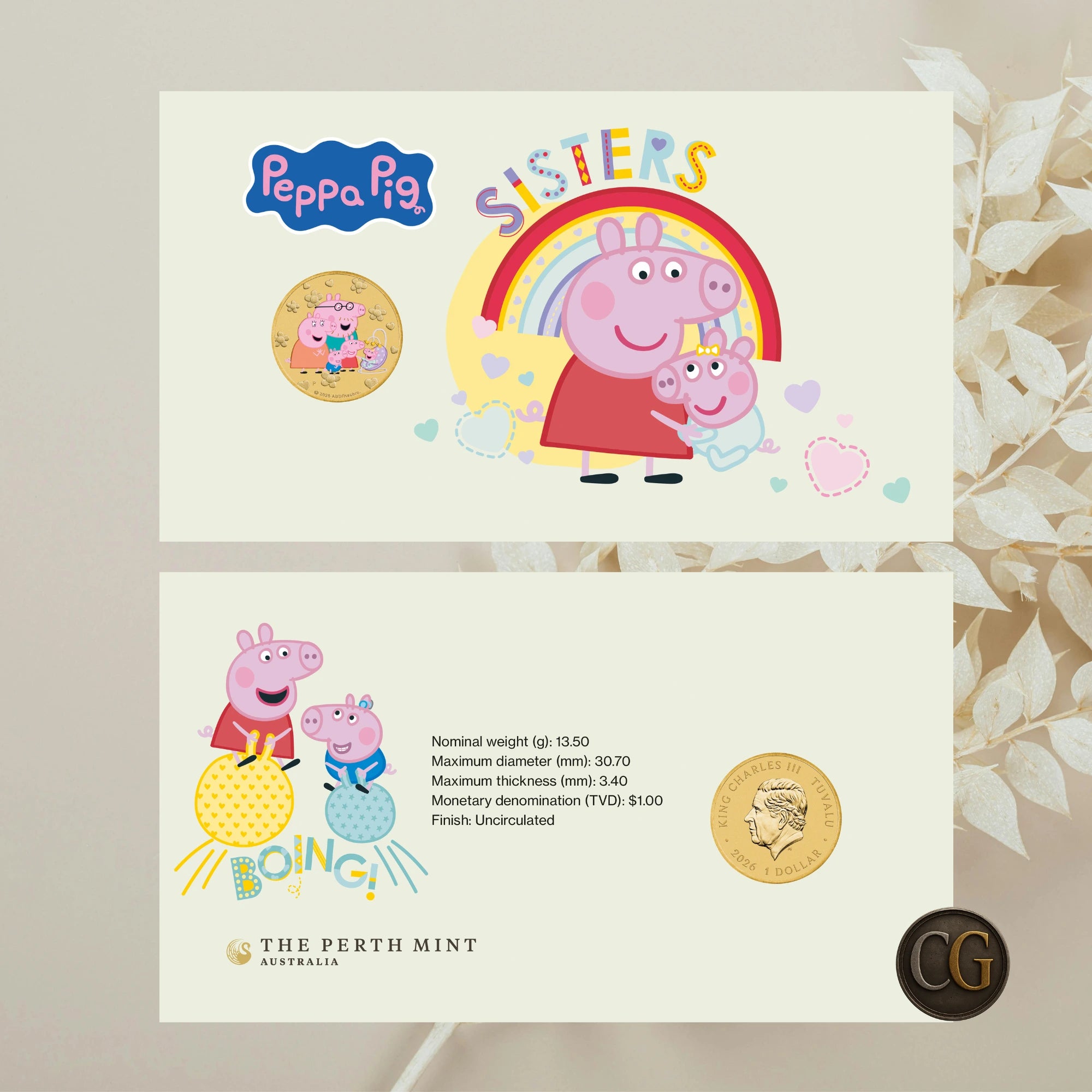 2026 Perth Mint Peppa Pig $1 Aluminium Bronze Coin and Stamp Cover Coin