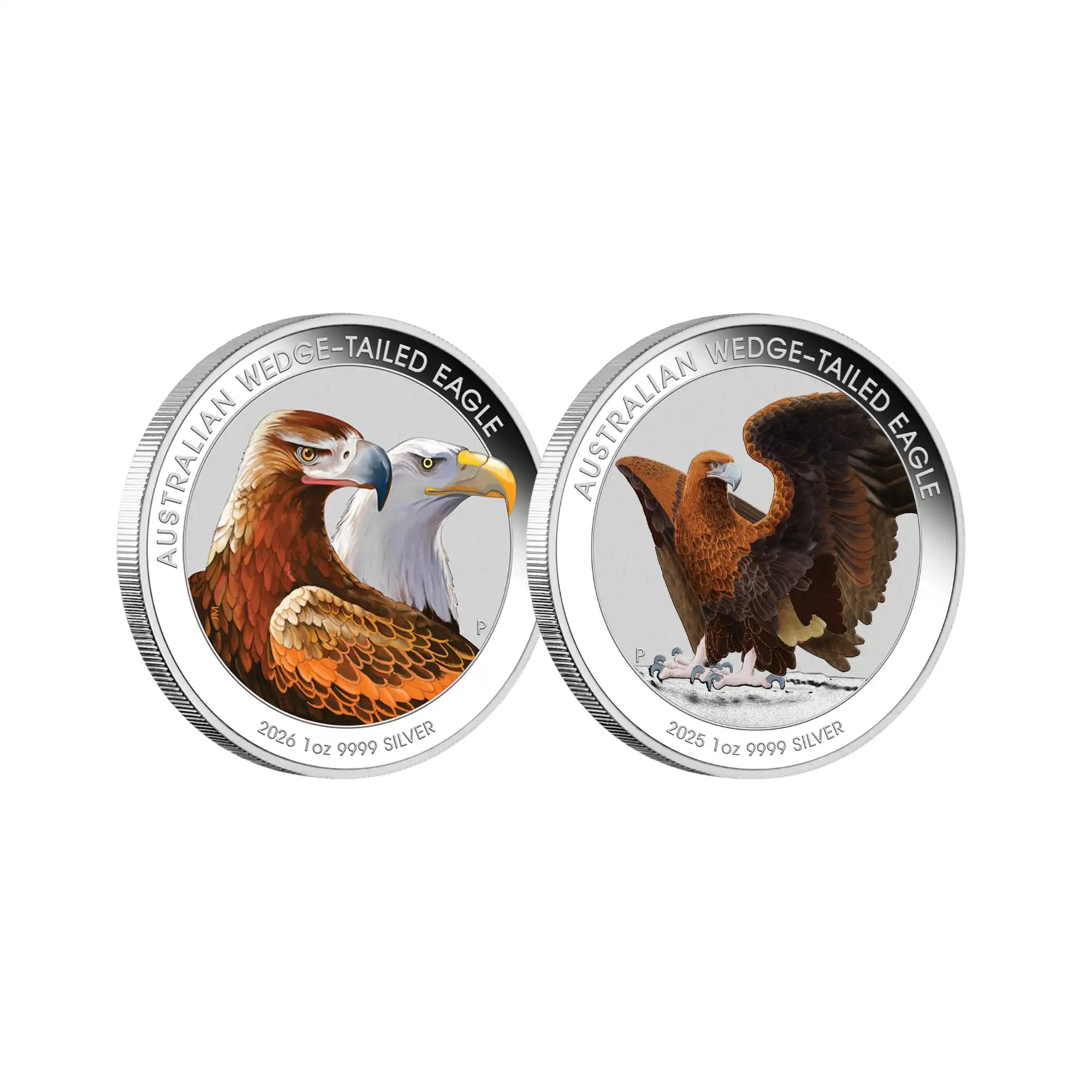 2025-26 Perth Mint Wedge-Tailed Eagle 1oz Silver Coloured 2 Coin Collection
