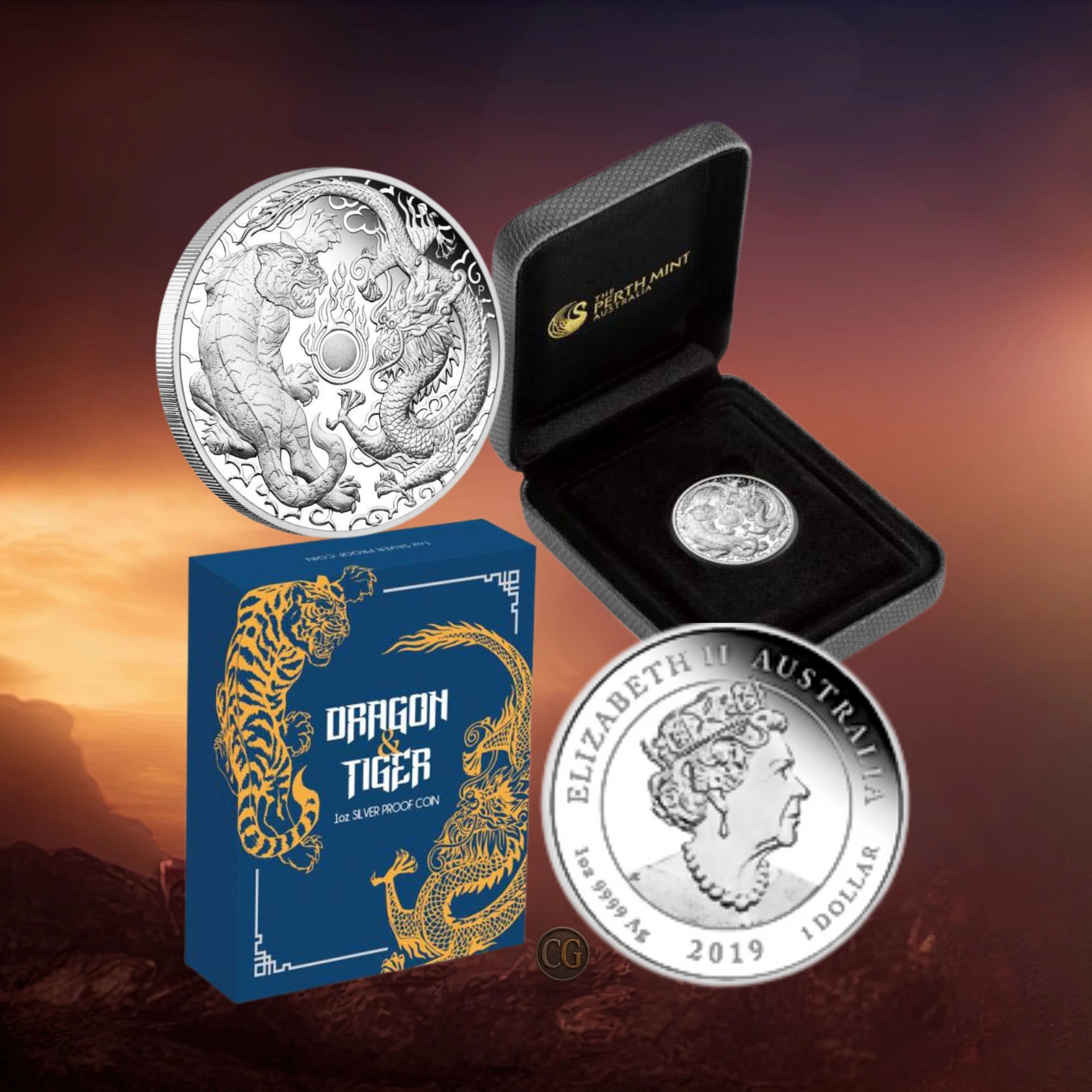 2019 Perth Mint Dragon & Tiger 1oz Silver Proof Coin