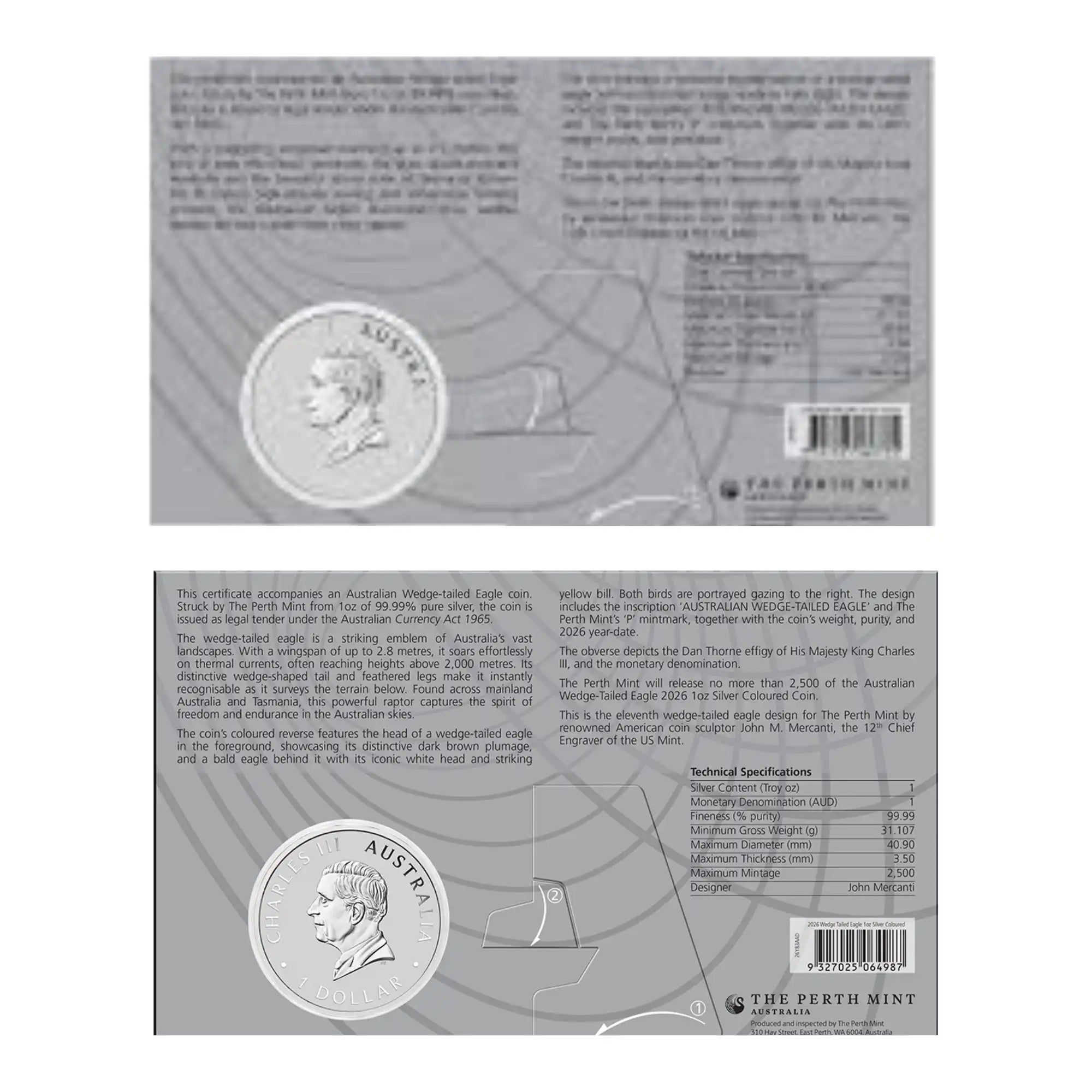 2025-26 Perth Mint Wedge-Tailed Eagle 1oz Silver Coloured 2 Coin Collection