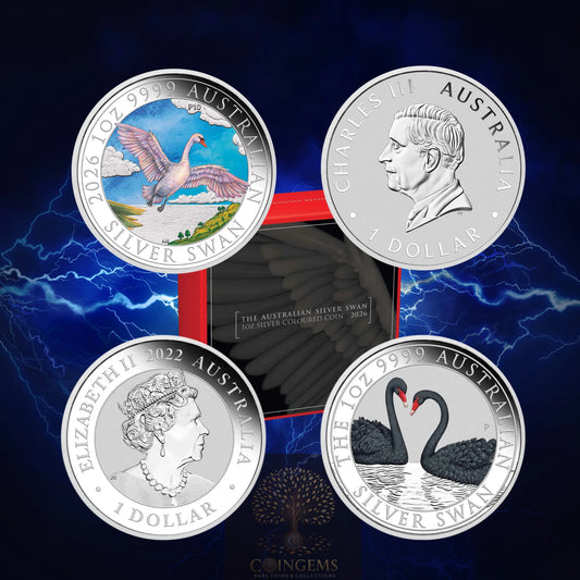 2022 & 2026 Perth Mint Swan 1oz Silver Coloured 2 Coin Collection