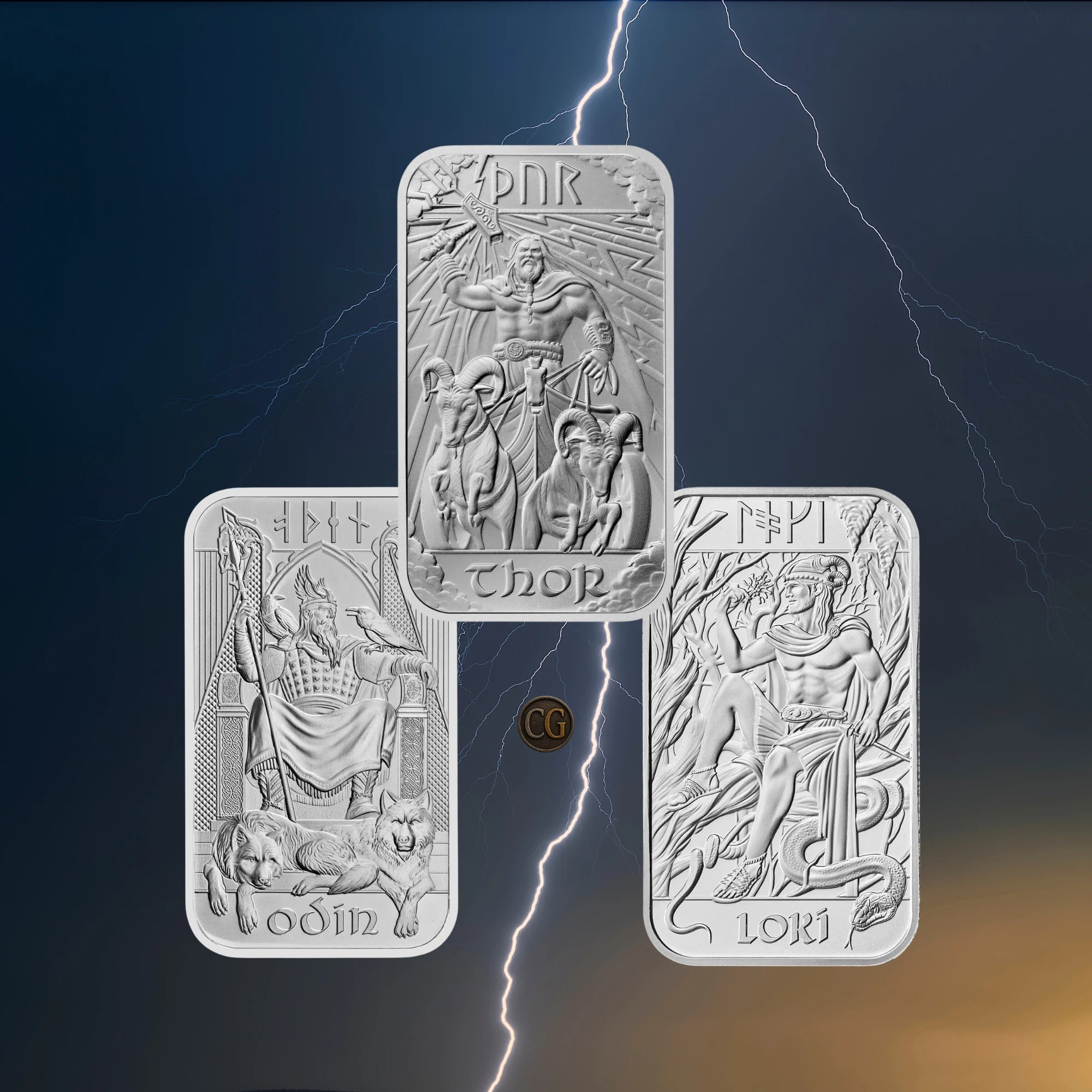 2024–2025 Norse Gods Odin Thor & Loki 1oz Silver Bar 3-Bar Collection