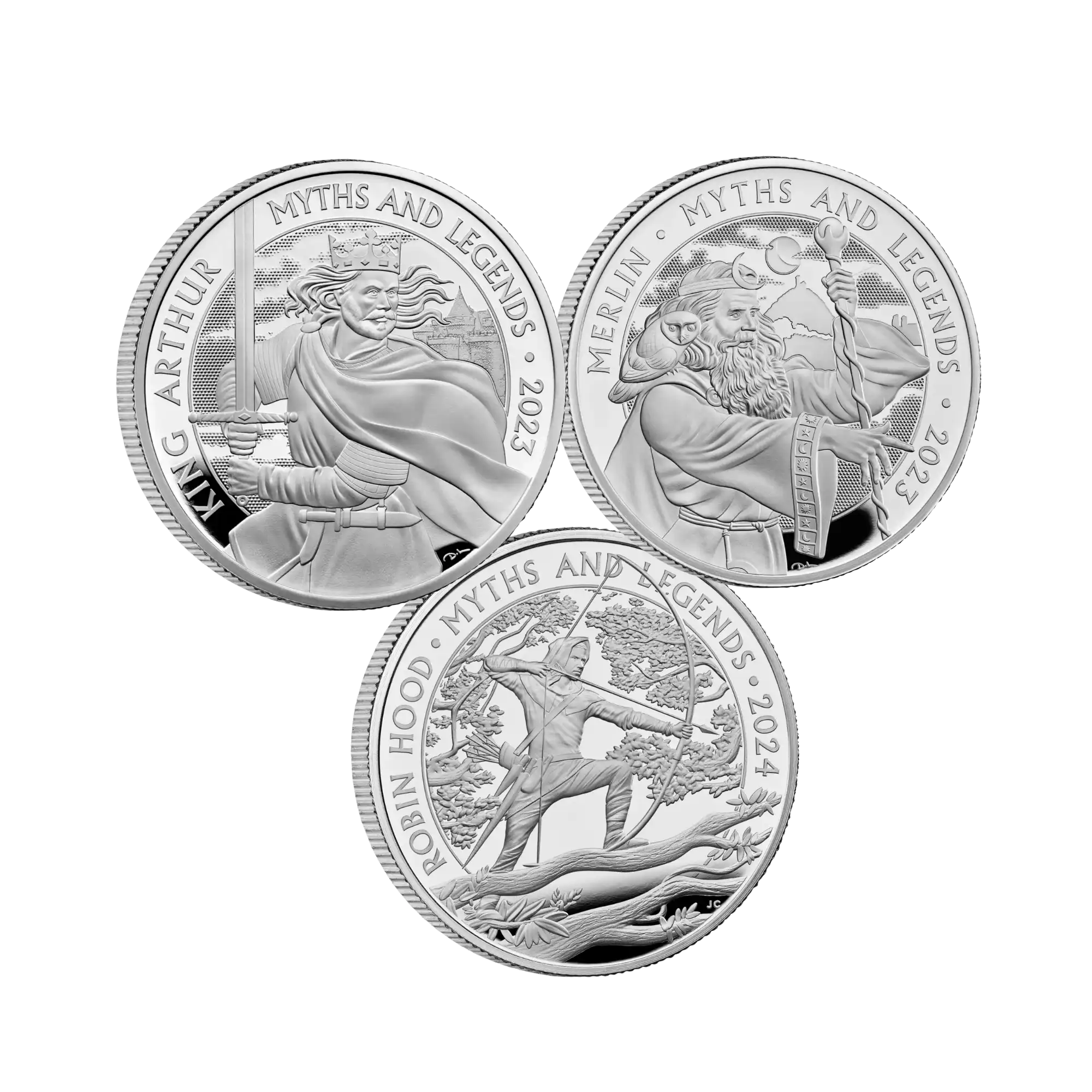 2023–2024 Royal Mint Myths & Legends 1oz Silver Proof 3-Coin Collection