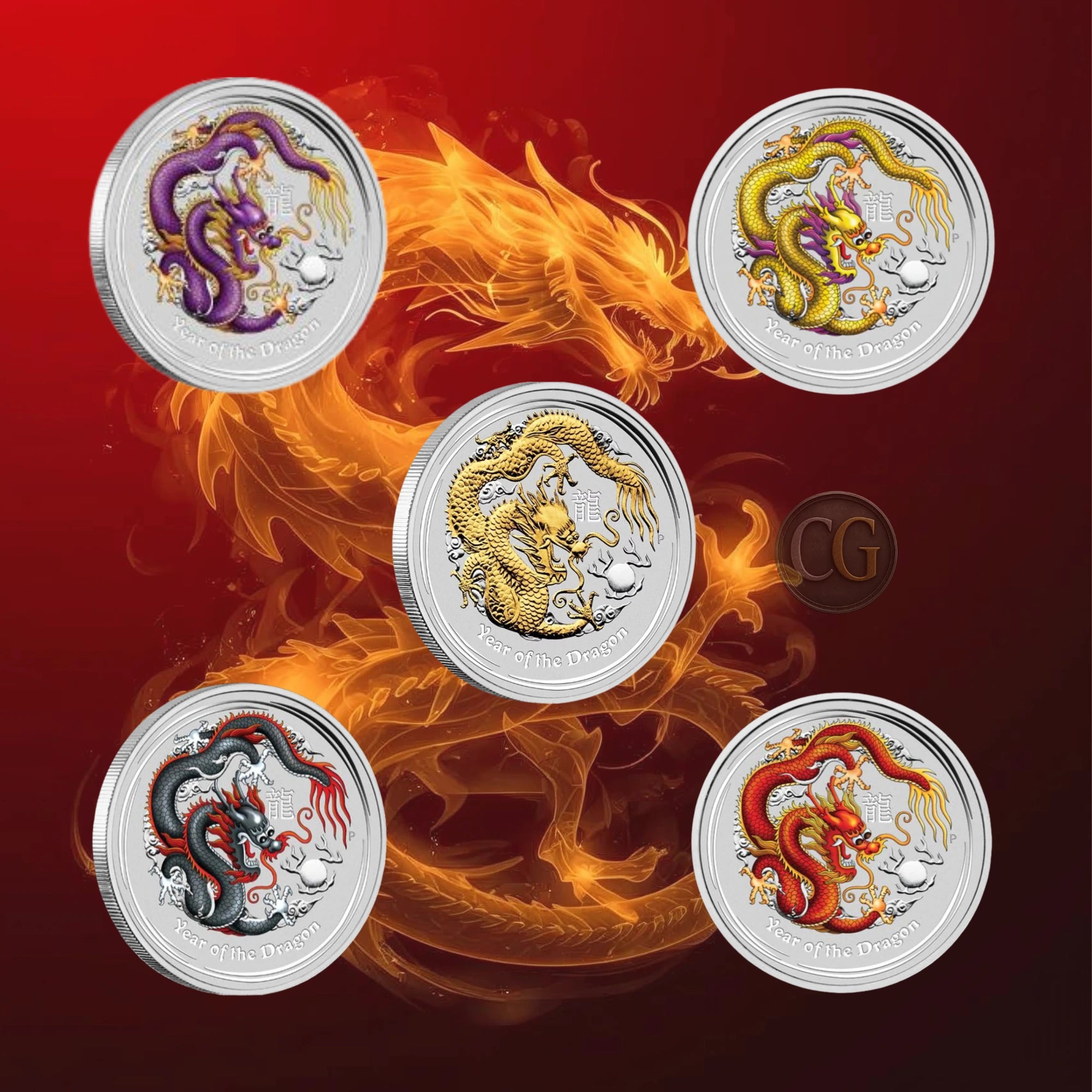 2012 Perth Mint Lunar Dragon 1oz Silver Special Edition 5-Coin Collection