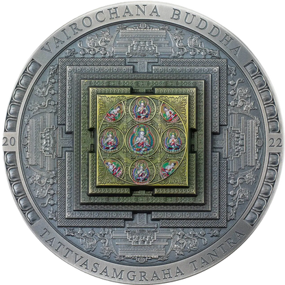 2022 Mongolia Buddha Mandala Colored 3oz Antiqued Silver Coin 111 mintage