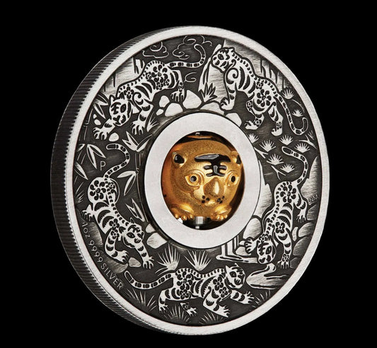 2022 Lunar Tiger Rotating Charm 1oz silver antiqued Coin