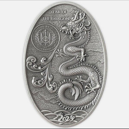2024 3D Dragon Egg 2024 5oz Silver Antiqued high relief Coin