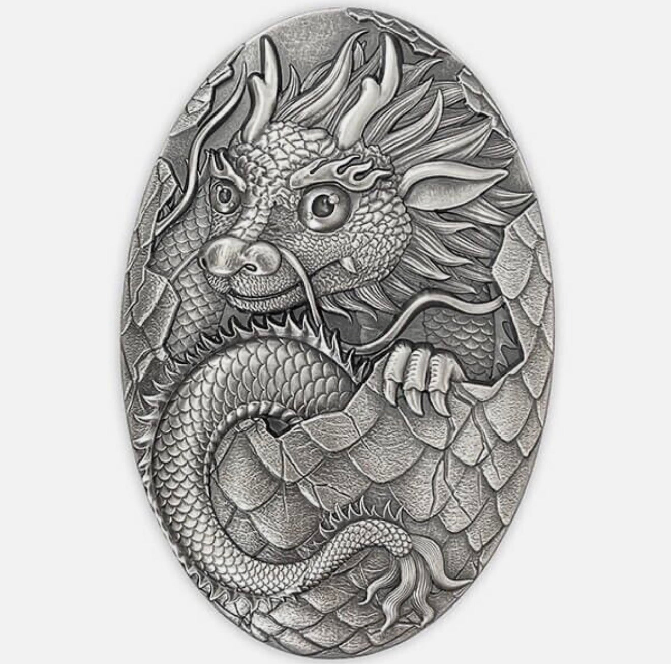 2024 3D Dragon Egg 2024 5oz Silver Antiqued high relief Coin