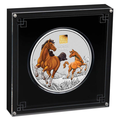 2026 Perth Mint Lunar Horse 1 Kilo Silver Coloured Coin with Gold Privy Mark