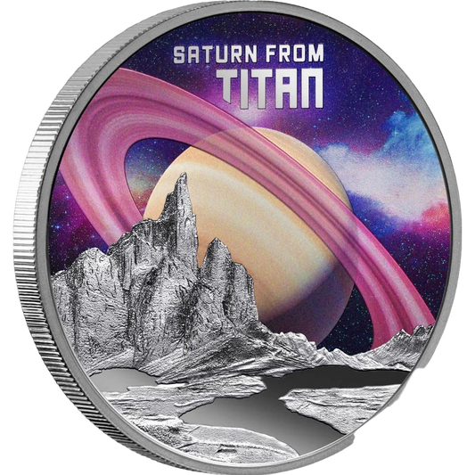 2025 Niue Saturn From Titan 1oz Silver Coloured Proof Coin