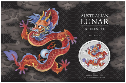 2024 Perth Mint Lunar Dragon 1oz Silver Coloured Coin in Card - All 9 Cards