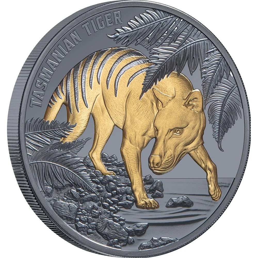2026 Niue Tasmanian Tiger Gold-Plated 1oz Silver Black Proof Coin