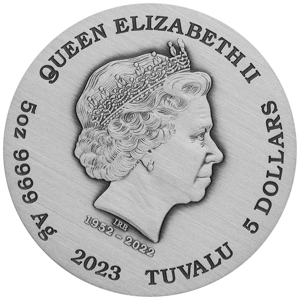 2023 Perth Mint Double Dragon & Double Tiger 5oz Antiqued Silver Coloured Coin