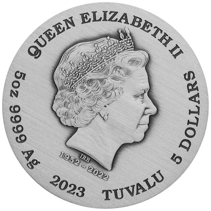 2023 Perth Mint Double Dragon & Double Tiger 5oz Antiqued Silver Coloured Coin