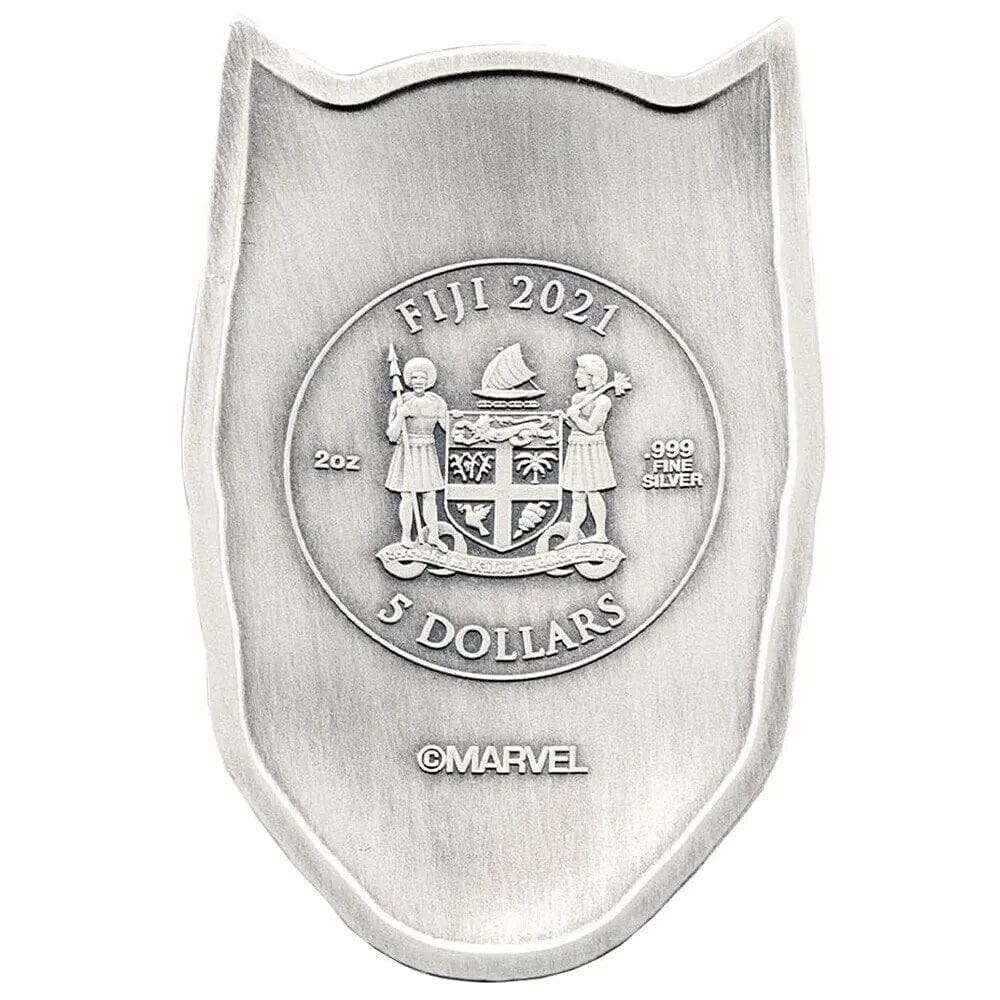 2021 Fiji Marvel Black Panther Mask 2oz Antiqued Silver Black Proof Coin
