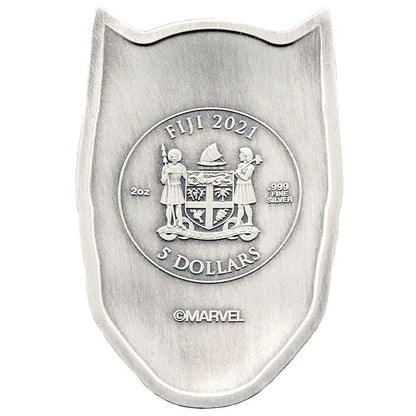 2021 Fiji Marvel Black Panther Mask 2oz Antiqued Silver Black Proof Coin