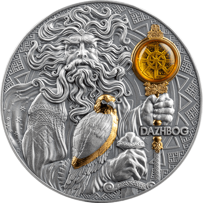 2024 Niue Dazhbog – Divine Faces of the Sun 3oz Gilded Antique Silver Coin