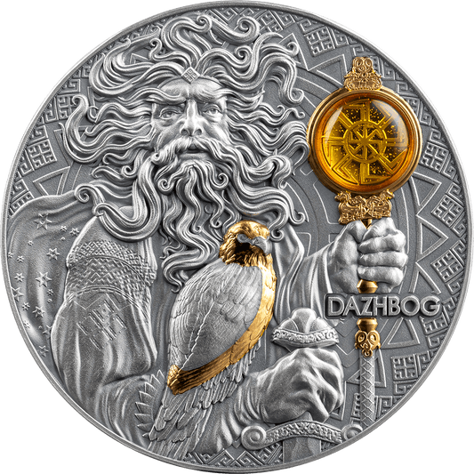 2024 Niue Dazhbog – Divine Faces of the Sun 3oz Gilded Antique Silver Coin