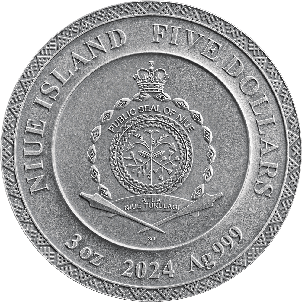 2024 Niue Dazhbog – Divine Faces of the Sun 3oz Gilded Antique Silver Coin